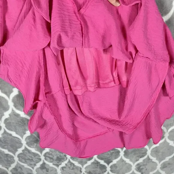 Fraiche by J Wrap Dress Women Large Pink Midi Ruffle Short Sleeve - Picture 8 of 10